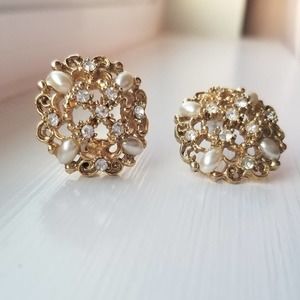 Vintage Faux Pearl and Rhinestone Earrings